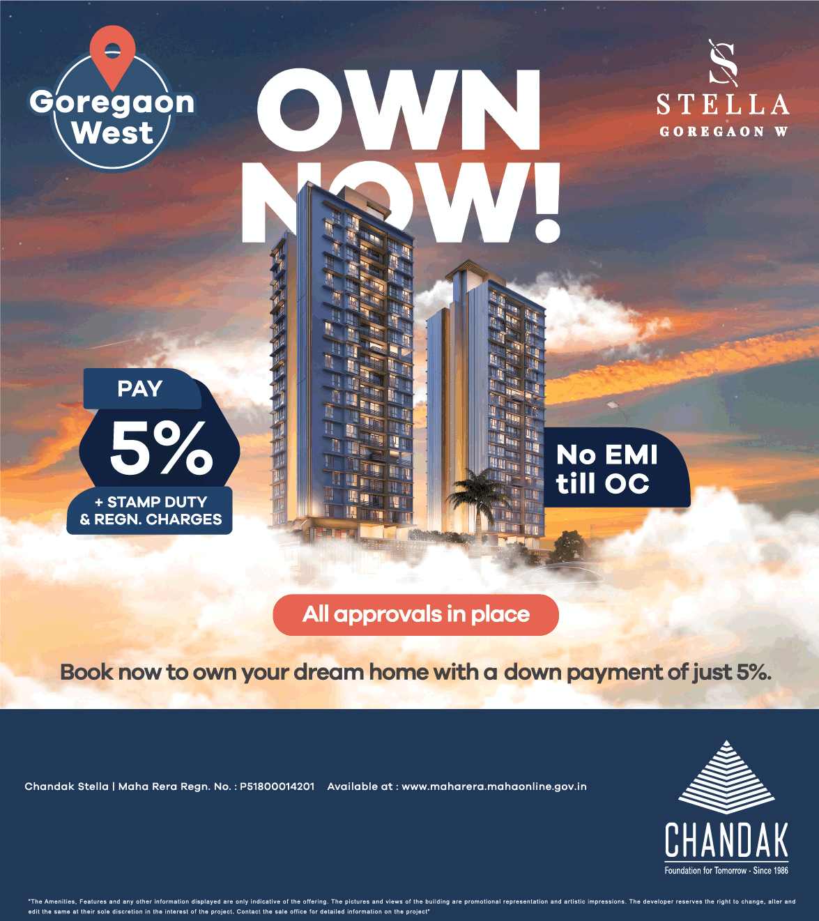 Book your dream home with a down payment of just 5% at Chandak Stella in Mumbai